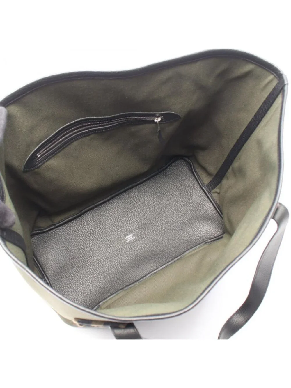 Hermes Tote Pure Sangle Vert Blanc Black Ebene Canvas Leather